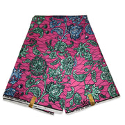6 Yards - African Super Wax fabric - Pink Flowers